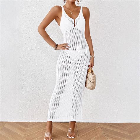 pstuiky Women's Swimwear Cover up, Women Solid Color Sleeveless Loose ...