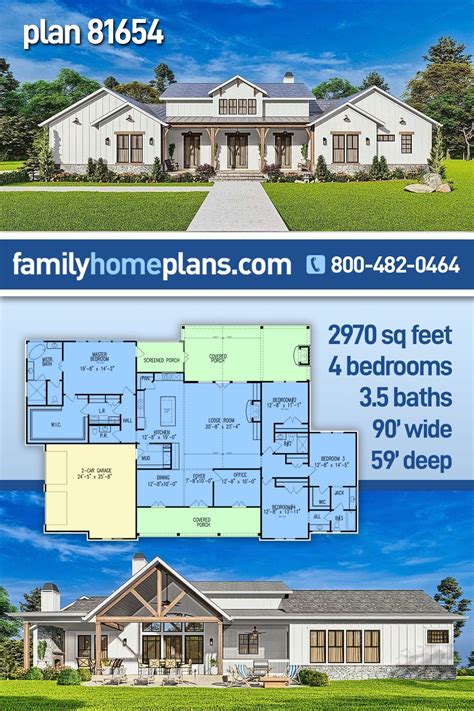 Plan 81654 | 2970 Sq Ft, 4 Bedrooms, 3 Full Bath, 1 Half Bath, 2 Car ...