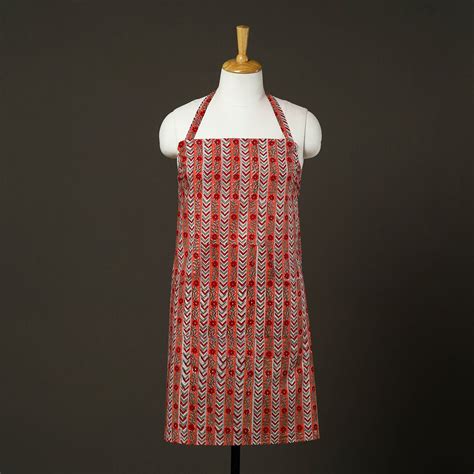 Peach Sanganeri Block Print Cotton Apron with Pocket