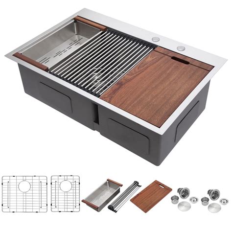 Snapklik.com : 33 Inch Drop In Kitchen Sink Double Bowl Workstation ...
