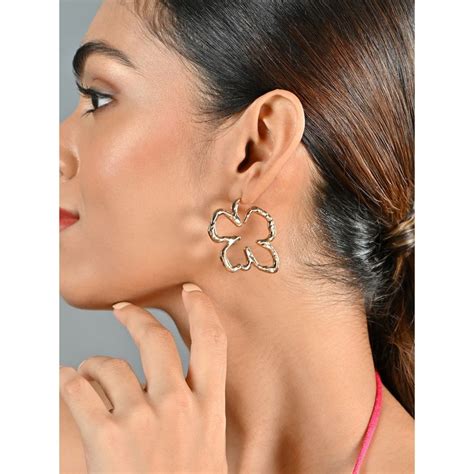 Buy ToniQ Gold-Toned Party Molten Floral Earrings Online