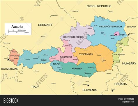 Austria with Administrative Districts and Surrounding Countries Stock Vector & Stock Photos ...