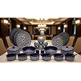 Caffeine Ceramic Handmade Red Mughal Dinner Set (37 Pieces - Microwave ...
