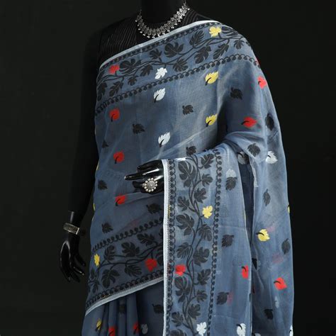 Blue Silk Cotton Dhakai Jamdani Saree