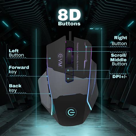 EVM Wired Gaming Mouse, 8D Buttons, 6400 DPI Adjustable, RGB Lights, 1 ...