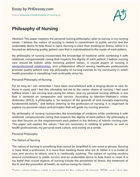 Philosophy Of Nursing Personal And Definition Paper Example - PHDessay.com