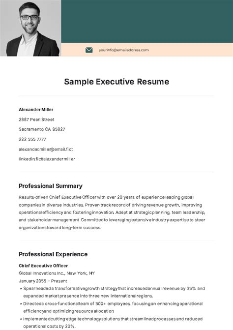 Free Sample Executive Resume Template to Edit Online