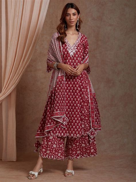 Red Hand Block Printed Cotton Dupatta