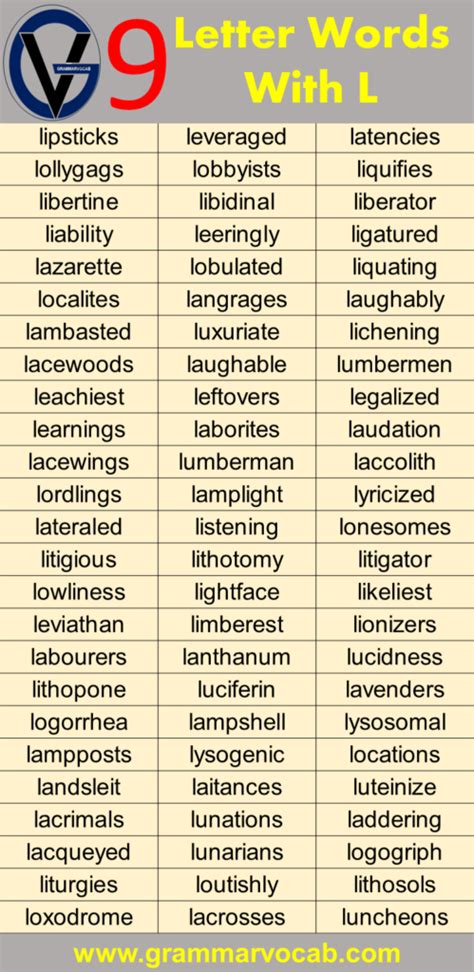 Nine letter words starting with L - GrammarVocab