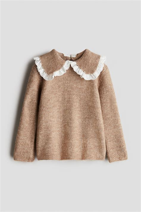 Sweater with Peter Pan Collar - Light brown melange - Kids | H&M US