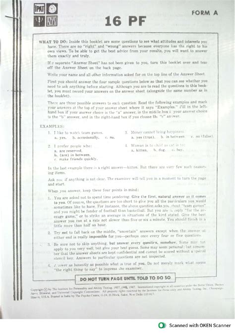 16 PF - Personality Assessment Guide and Instructions - Studocu