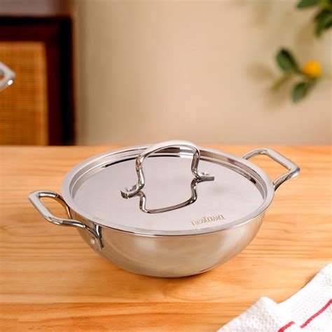 Aluminium Core Stainless Steel Kadai With Lid 3000ml Online - Premium ...