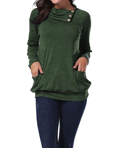 Miusey Womens Raglan Long Sleeve Cowl Neck Pullover Casual Tunic ...