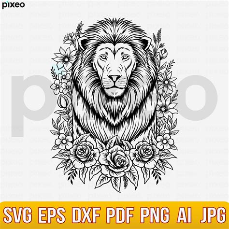 Lion With Flowers SVG: Floral Lion Head Clipart (PNG, PDF) - Etsy