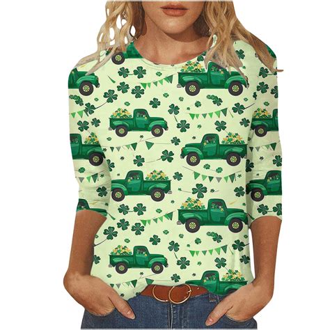lcziwo Womens St. Patricks Day Shirts 3/4 Sleeve Shamrock Printed T ...