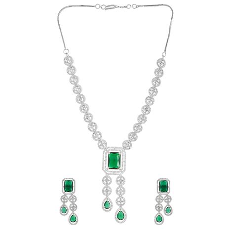 Sparkling Elegance Royal Radiance Green American Diamond Necklace Set ...