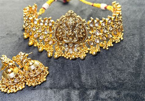 Antique Lakshmi Temple Choker Set – Kundan Work with Golden Ball Drops ...