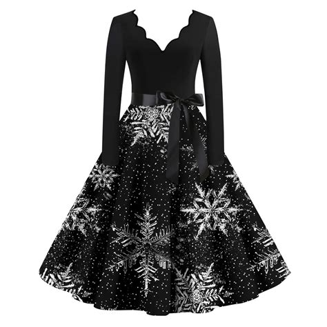 Christmas Dresses for Women Holiday Glitter Xmas Tree Print Dresses ...