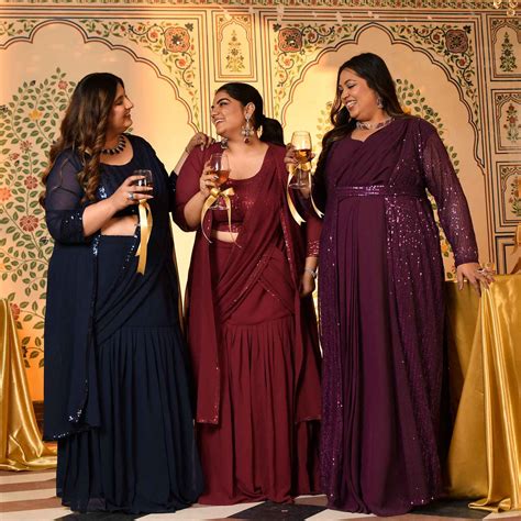 Jack Rose Maroon Sequin Plus Size Drape Saree with Cape | Meera's