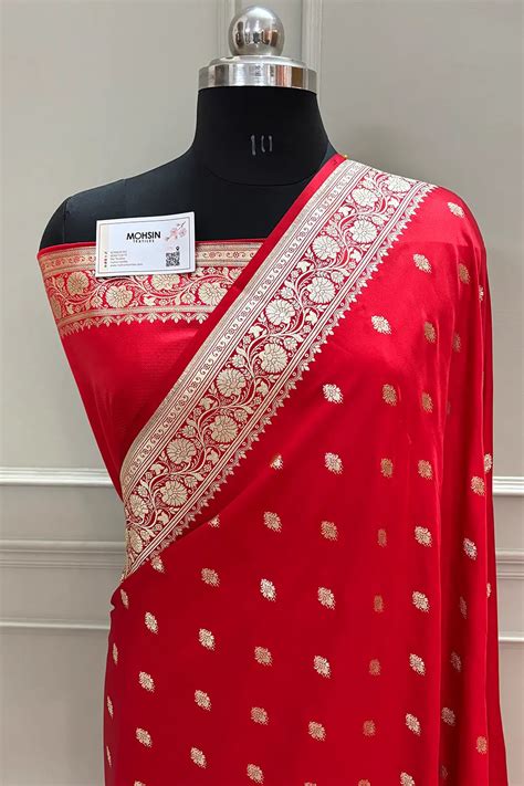 Red Flying Buti Katan Silk Banarasi Saree – Mohsin Textiles
