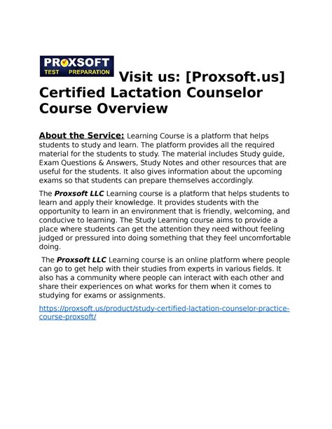 Certified Lactation Counselor Practice Course - Visit us: [Proxsoft ...