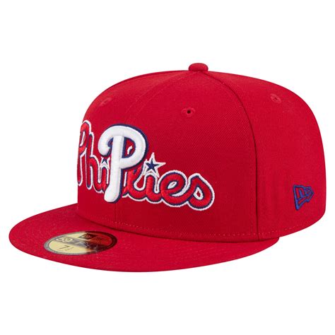 Men's New Era Red Philadelphia Phillies Overlap 59FIFTY Fitted Hat ...