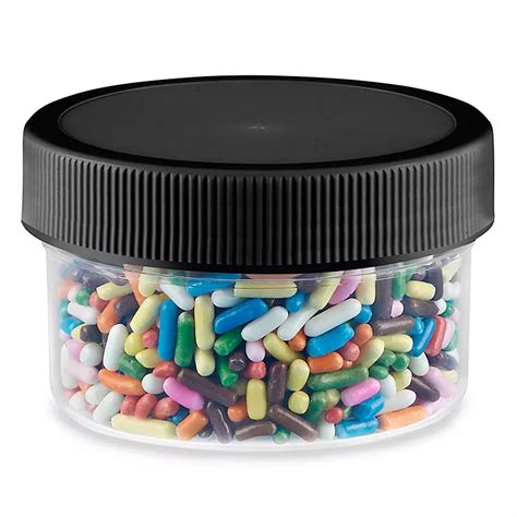 Clear Round Wide-Mouth Plastic Jars Bulk Pack - 1 oz, Black Cap S ...