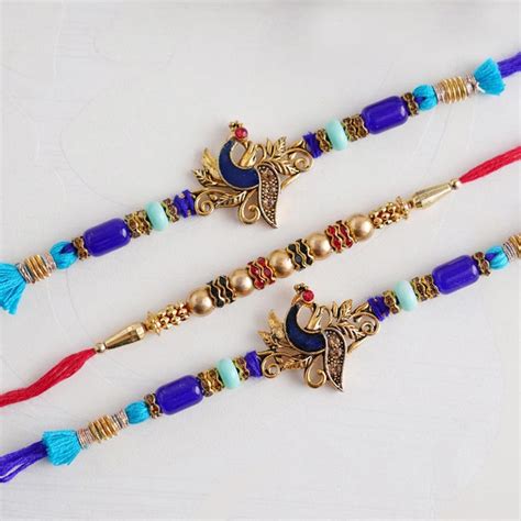 Send Two Peacock Rakhi and Beaded Rakhi - Taiwan Online | Rakhibazaar.com