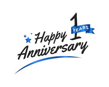 1 year anniversary celebration with blue swoosh and blue ribbon symbol ...
