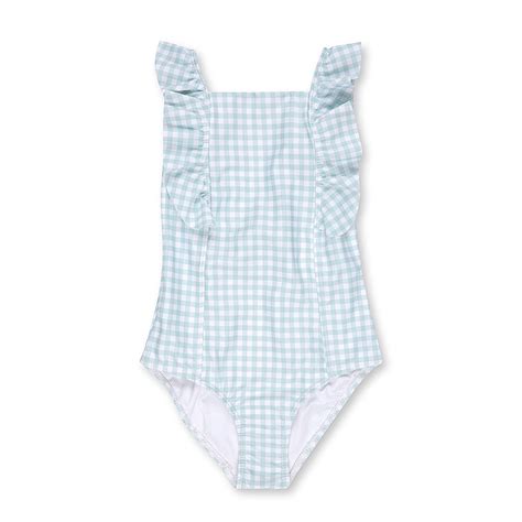 Dot Dot Swim Square Neck Frill One Piece Swimsuit Sage Gingham - Leo ...