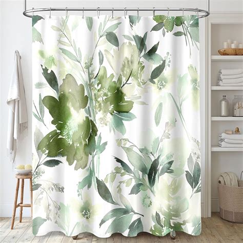 Amazon.com: MAYZUS Olive Green Shower Curtain, Watercolor Black Floral ...