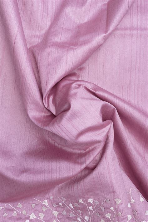 Floral Embroidered Border Orchid Pink Semi Raw Silk Saree – Sundari Silks