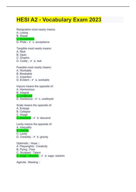 HESI A2 - Vocabulary Exam 2023 - Hesi A2 - Stuvia US