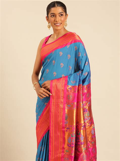 Baanai Firozi & Pink Soft Silk Peshwai Nath Paithani Saree – Varkala ...