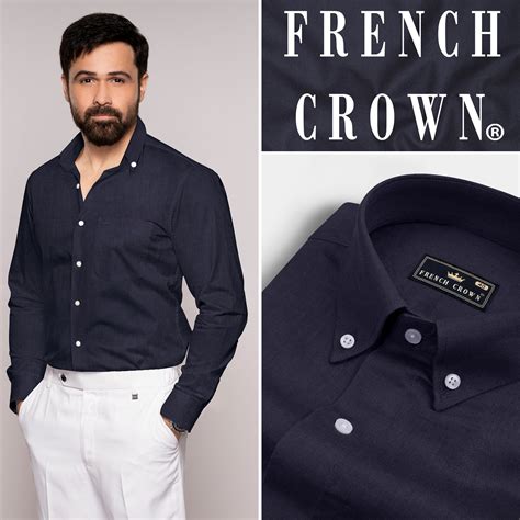 Charade Navy Blue Formal/Casual Textured Premium Linen Button-Down ...