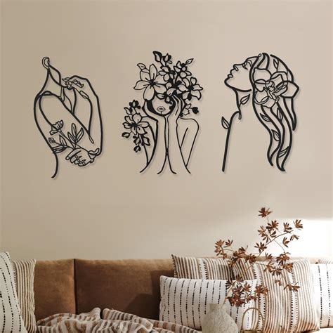 Amazon.com: 3 Pcs Metal Wall Art Decor Minimalist Abstract Woman Wall ...