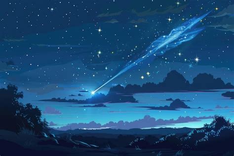 A single shooting star streaks across the dark night sky with stars and ...