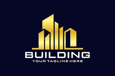 Gold color building logo inspiration on black background | Premium Vector