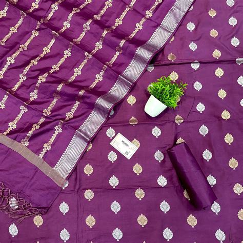 Purple Zari Satin Silk Banarasi Suit – Mohsin Textiles