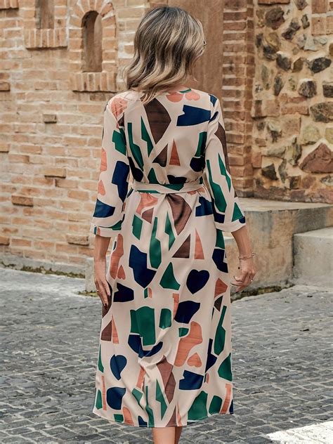 Geo Print Belted Dress - Stylish & Versatile | MyWestern