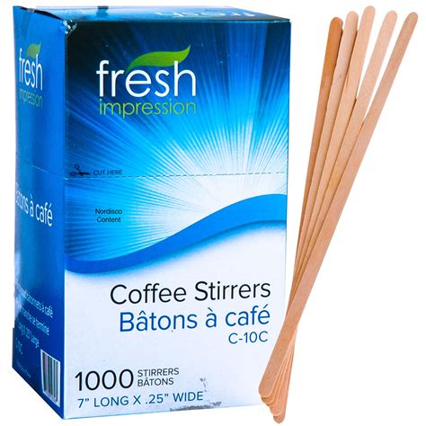 Fresh Impression C-10C Wooden Coffee Stirrers, 7" Long, Box of 1000 ...