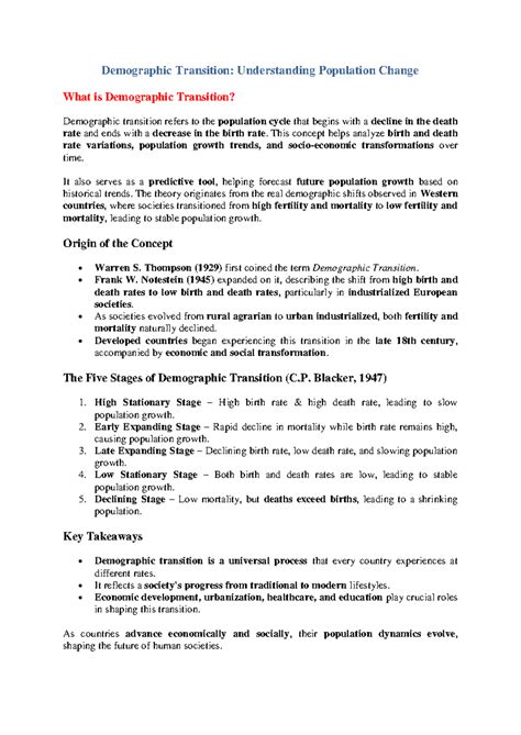 Demographic Transition Theory: Stages and Implications for Populations ...
