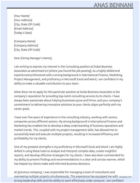 Consulting Cover Letter Examples 的图像结果