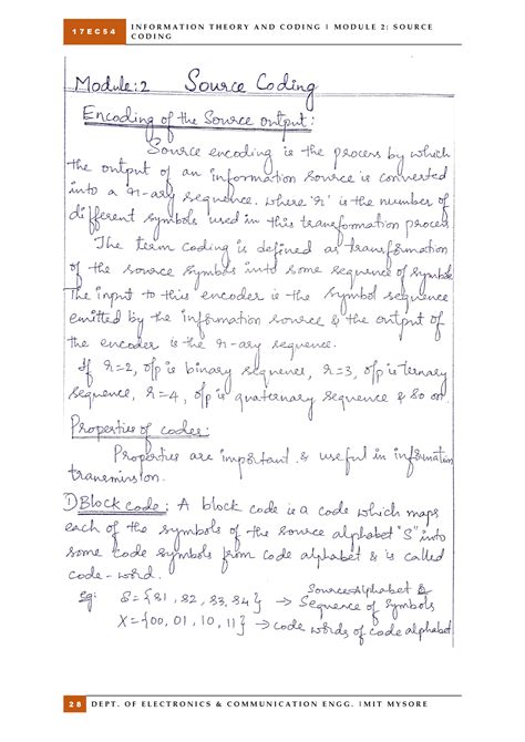 Module 2 17ec54 source coding notes - 1 7 E C 5 4 C O D I N G 2 8 D E P ...