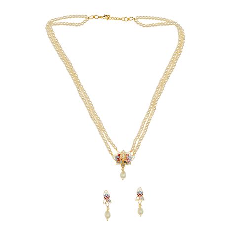 Festive Hues Gold Plated Filigree Faux Pearls Adorned Jewellery Set ...