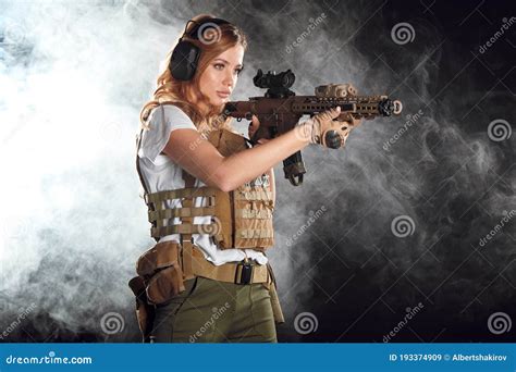 Woman Sniper with SVD Sniper Rifle Stock Image - Image of jackal ...