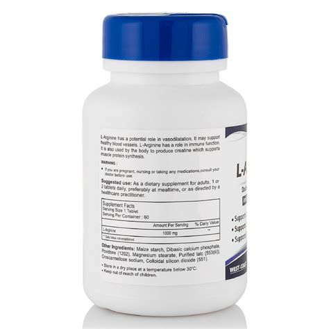 Healthvit L-Arginine 1000 mg Amino Acid Supplement, 60 Tablets Price ...