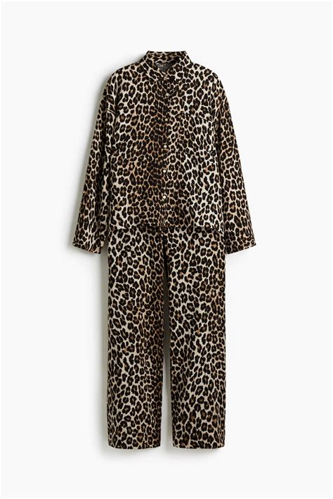Cotton muslin pyjamas - Light beige/Leopard print - Ladies | H&M IN