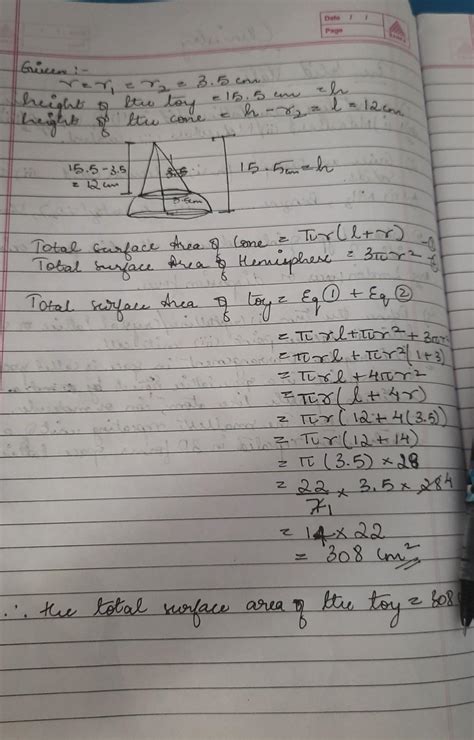 A toy is in the form of a cone of radius 3.5 cm mounted on a hemisphere ...