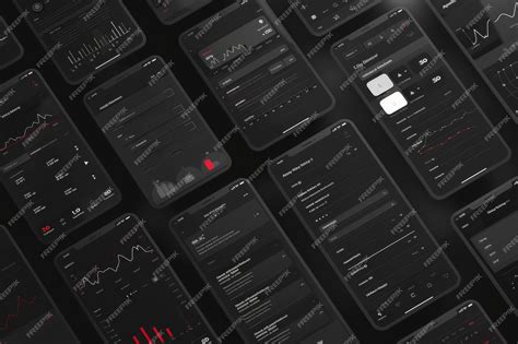 Bunch of black and white screens with red accents ui pattern library ...